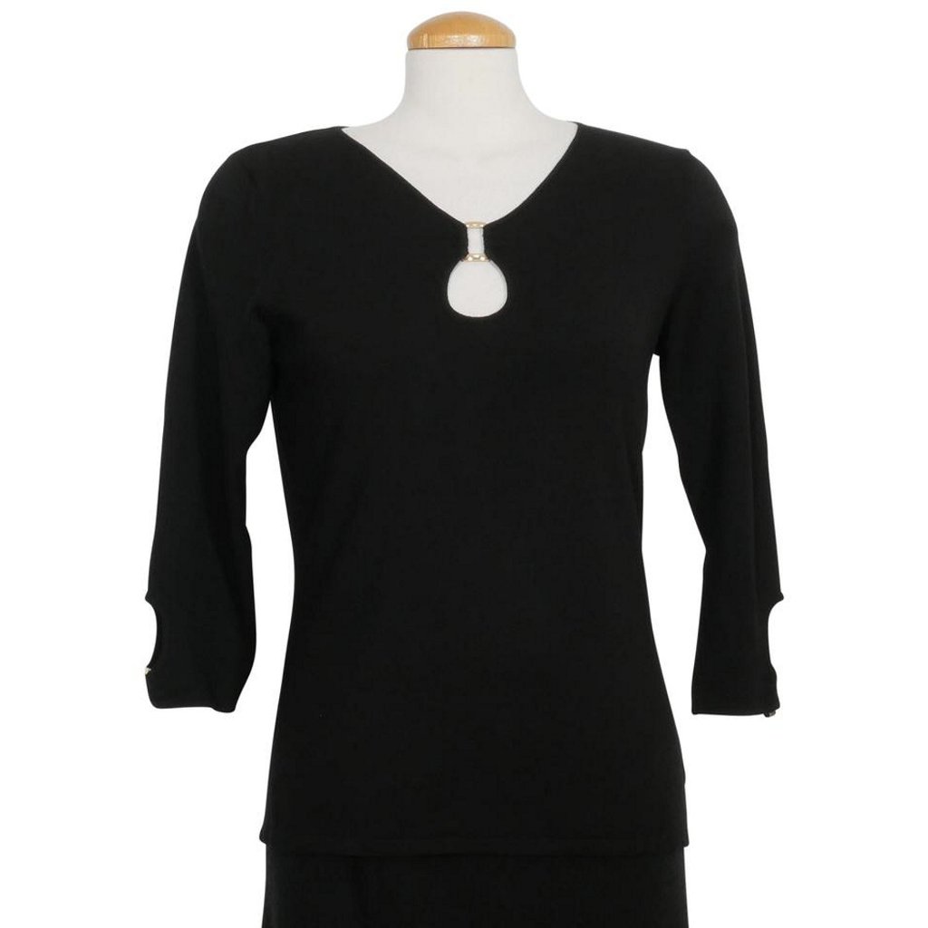 Buckle Keyhole Rayon Fine Sweater Knit Top L